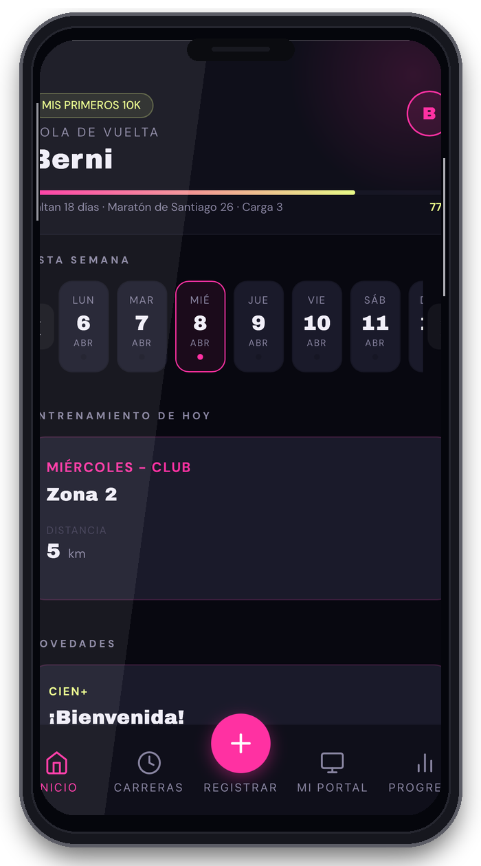 Captura real de la plataforma CIEN+ con planificación y seguimiento